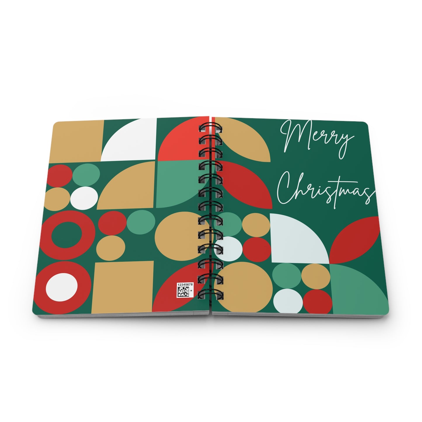 Modern Abstract Merry Christmas Notebook | Geometric Holiday Planner | Contemporary Green and Gold Christmas Journal | Designer Christmas Gift | Stylish Notebook for Creative Writing, Sketching, Gift for Artists, Minimalist Stationery