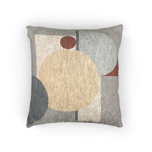 Concentric Harmony Throw Pillow – Peach, Maroon & Gray Geometry