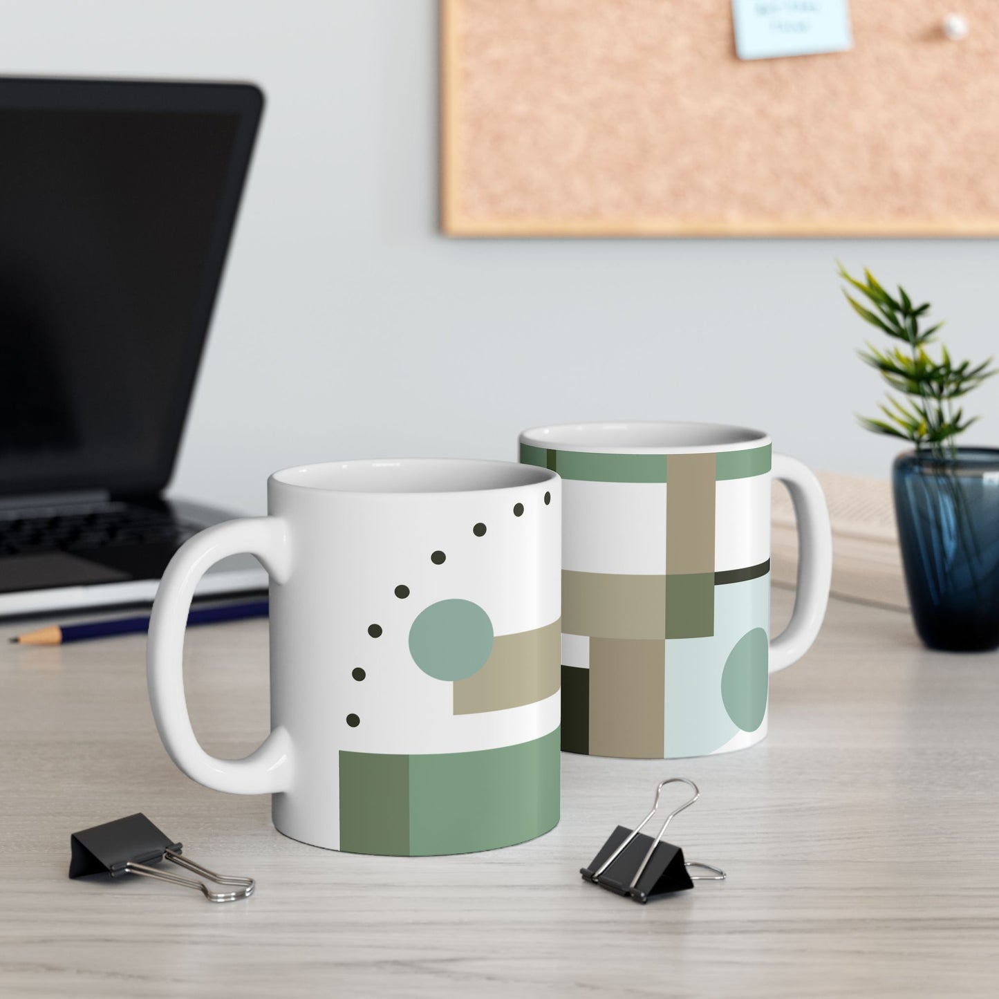 Green Arc & Dotted Pattern Coffee Mug | 11 oz Mug