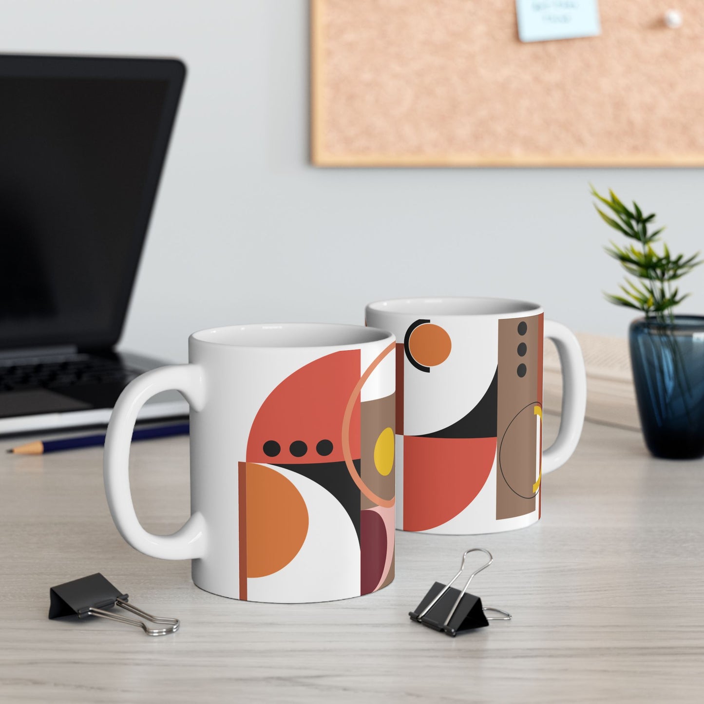 Retro Geometric Abstract Coffee Mug | Mid-Century Circles & Shapes Kitchenware | Designer Art Mug | 11 oz Mug
