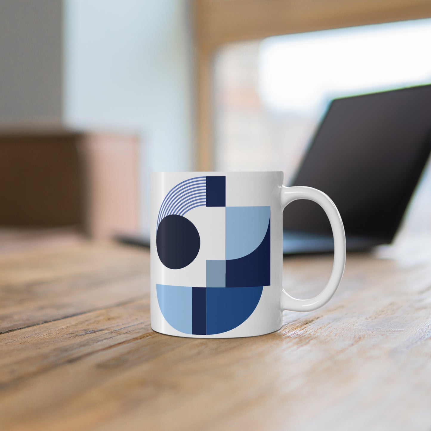 Modern Geometric Blue Tones Mug – Abstract Architectural Design