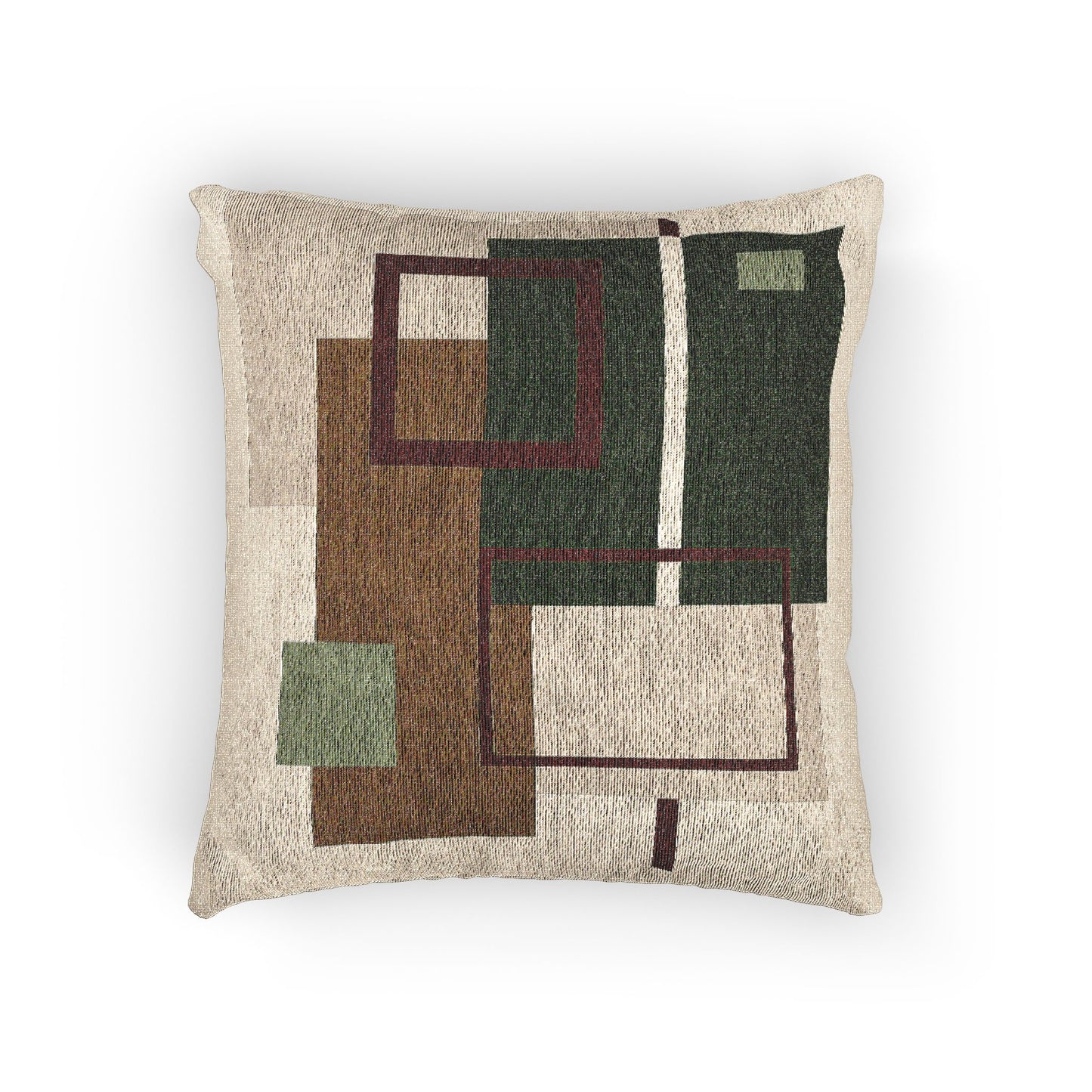 Layered Grid Throw Pillow – Earthy Overlaps in Olive, Beige & Brown