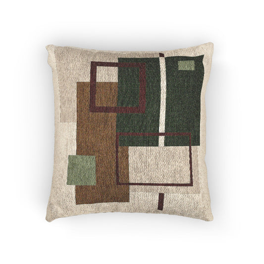 Layered Grid Throw Pillow – Earthy Overlaps in Olive, Beige & Brown