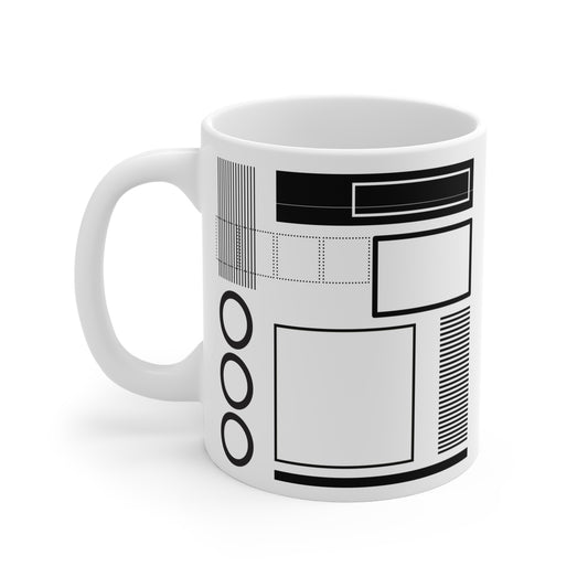 Modern Grid Mug | 11oz Ceramic Coffee Mug | Black & White Architectural Line Art Design