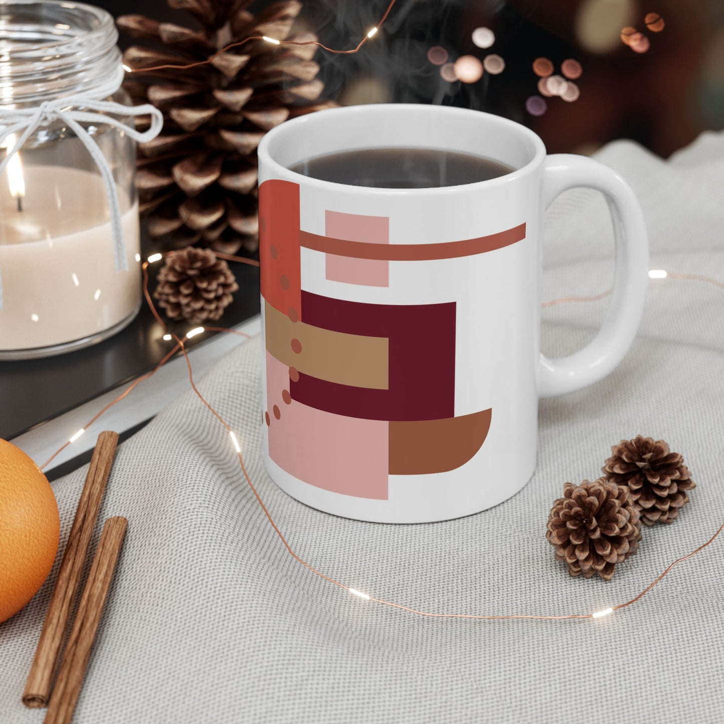 Abstract Boho Coffee Mug | Terracotta, Rose, and Rust Geometric Art Mug