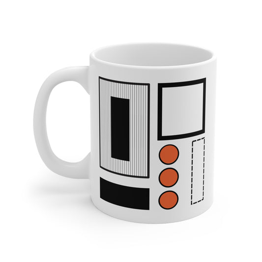 Modern Dot & Frame Mug | 11oz Ceramic Coffee Mug | Minimalist Abstract Design in Black & Orange