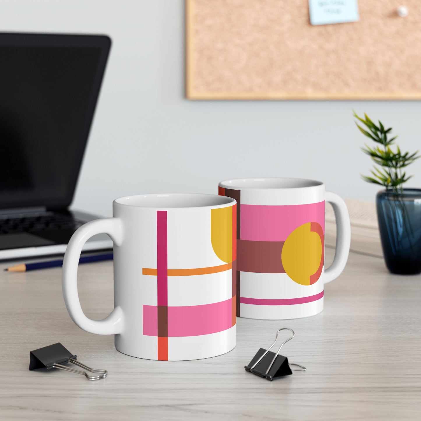 Sunset Geometry Mug – Warm Tones & Abstract Shapes | Mid-Century Kitchenware | 11 oz Mug