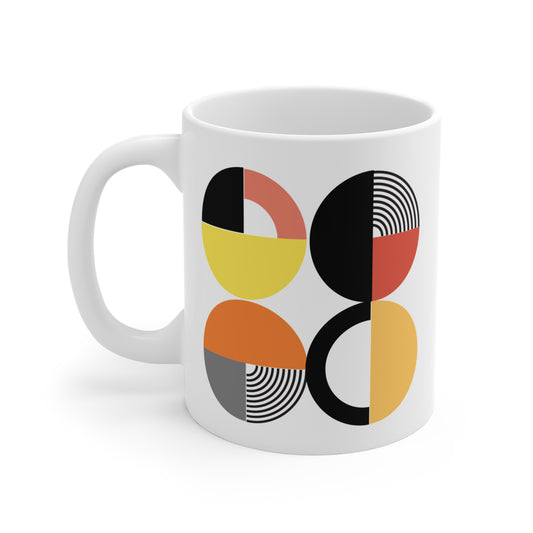 Geometric Harmony Mug – Modern Abstract Shapes on White Ceramic