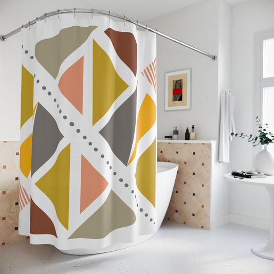 Bold Tribal-Inspired Geometric Shower Curtain – Earth Tones & Angled Lines