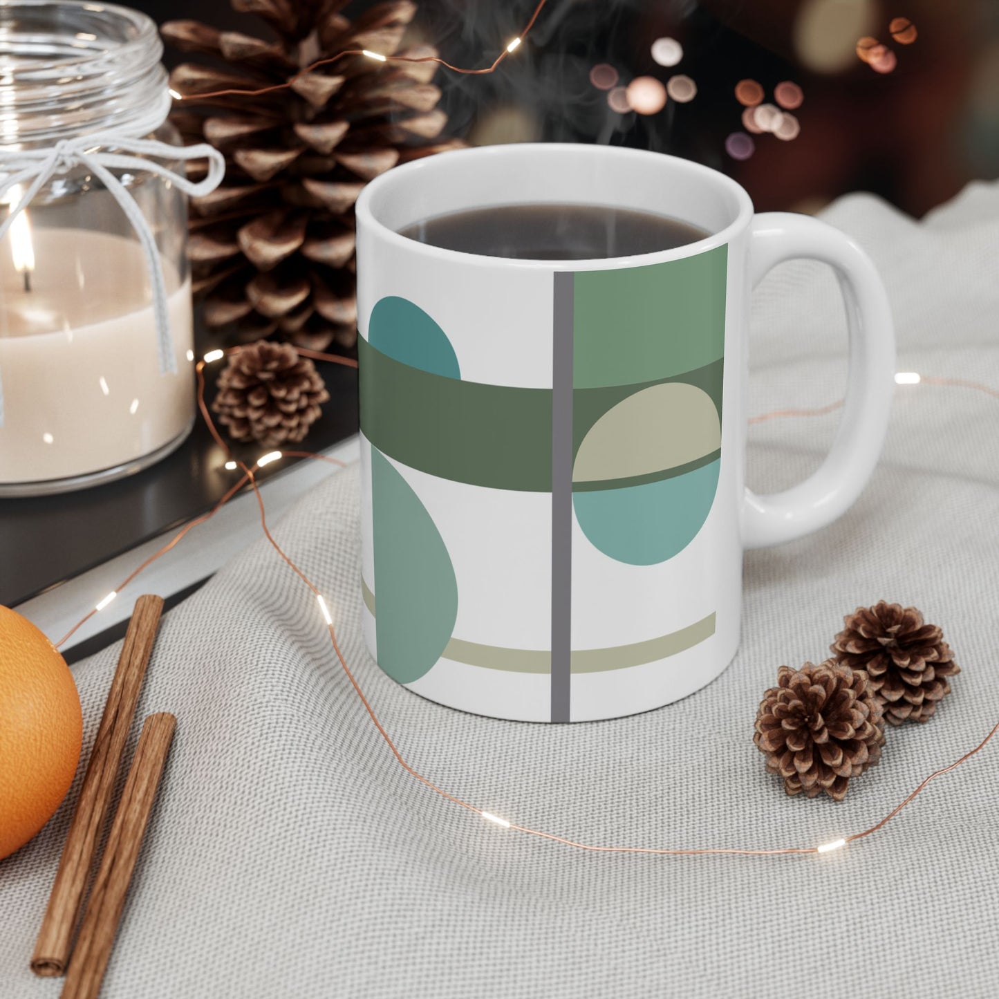 Minimalist Sage Green Abstract Mug | Cool Geometric Modern Coffee Cup | Teal and Grey Calming Tea Mug | Scandi Style Desk Decor |  Mid-Century Kitchenware | 11 oz Mug