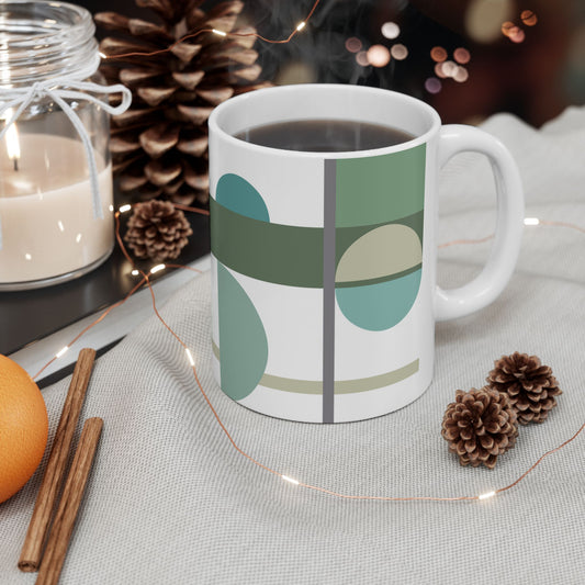 Minimalist Sage Green Abstract Mug | Cool Geometric Modern Coffee Cup | Teal and Grey Calming Tea Mug | Scandi Style Desk Decor |  Mid-Century Kitchenware | 11 oz Mug