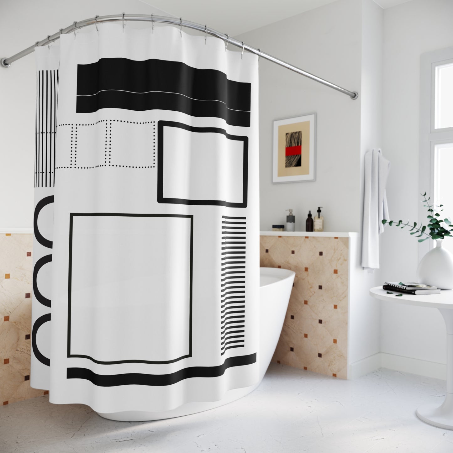 Modern Minimalist Shower Curtain – Geometric Abstraction Design
