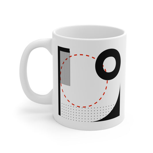 Red Dotted Circle Mug | 11oz Ceramic Coffee Mug | Bold Black & Red Abstract Minimalist Design