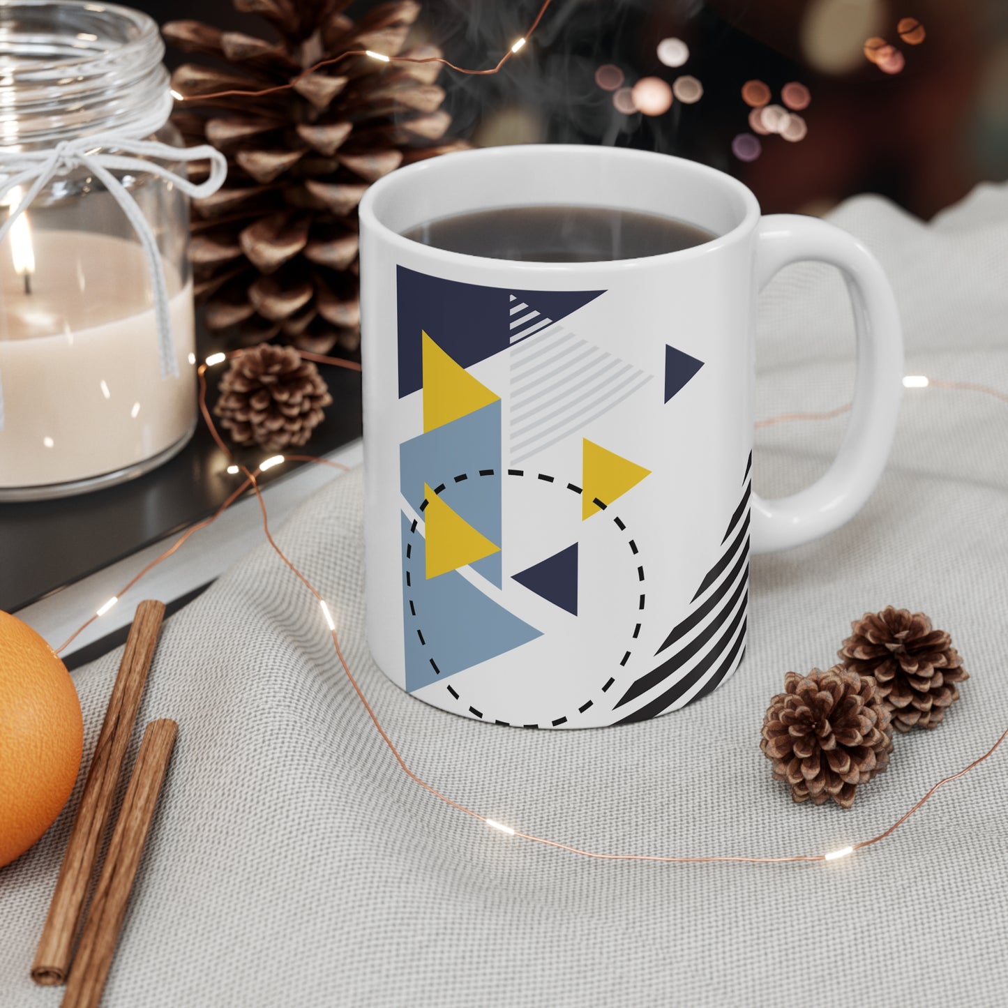 Geometric Pattern Mug - Modern 11oz Coffee Cup for Home & Office