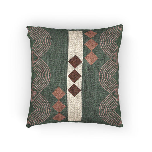“Wavelength Spine” – Abstract Throw Pillow in Cream & Brown