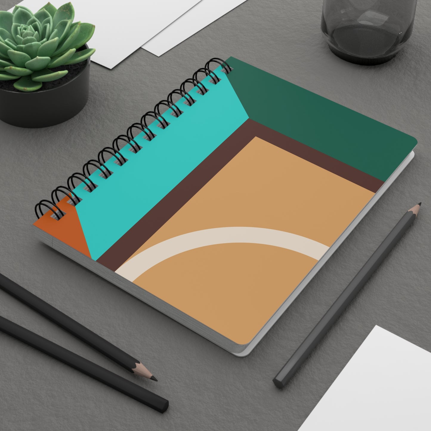 GeoCanvas Spiral Notebook – Teal & Terracotta Abstract