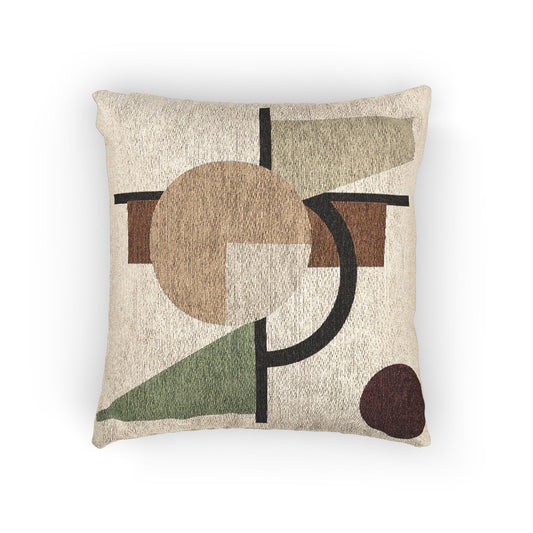 “Elemental Assembly” – Geometric Throw Pillow in Earth & Moss Tones