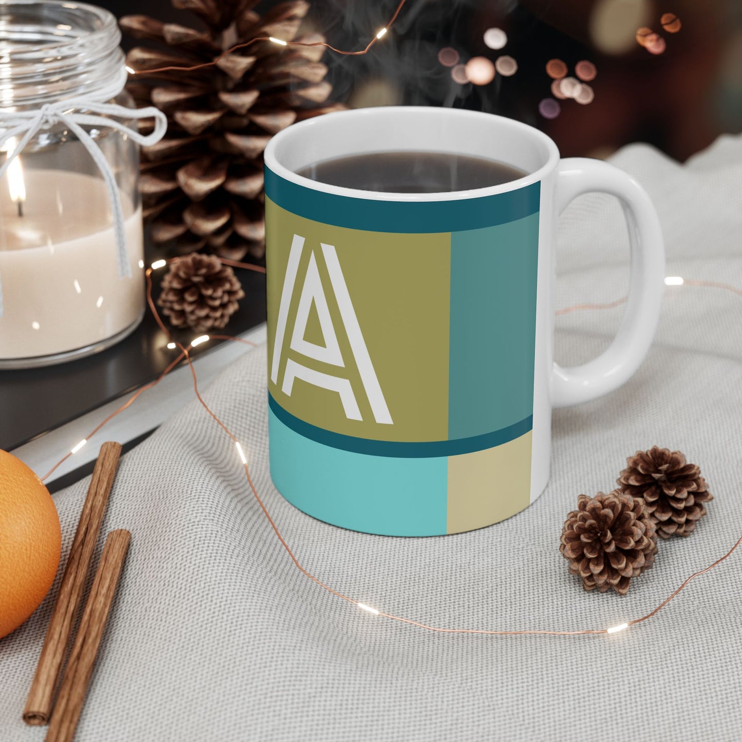 "A" Geometric Composition – Bauhaus Abstract Monogram Mug | 11 oz Mug
