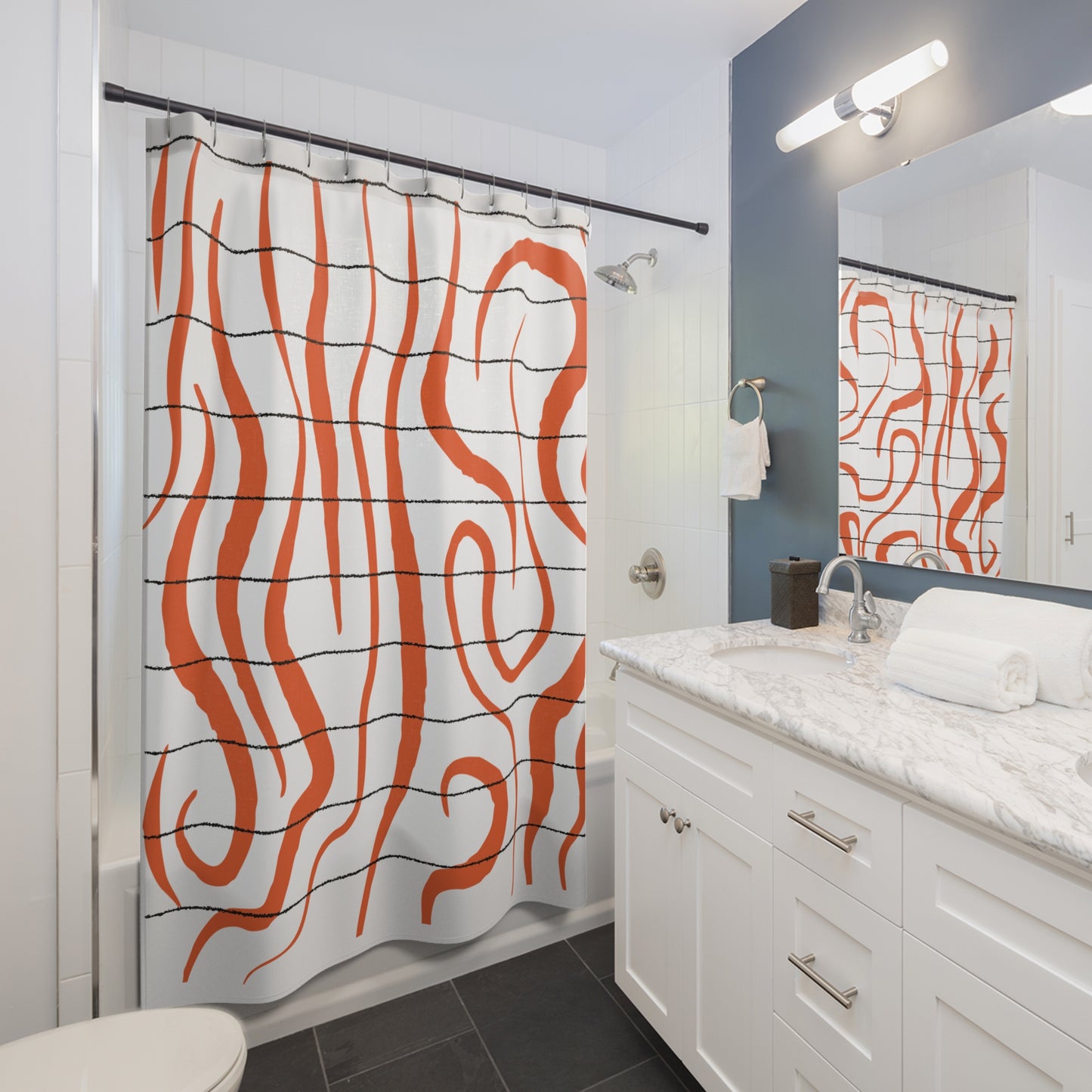 Bold Tiger Stripe Shower Curtain – Abstract Orange & Black Safari Print