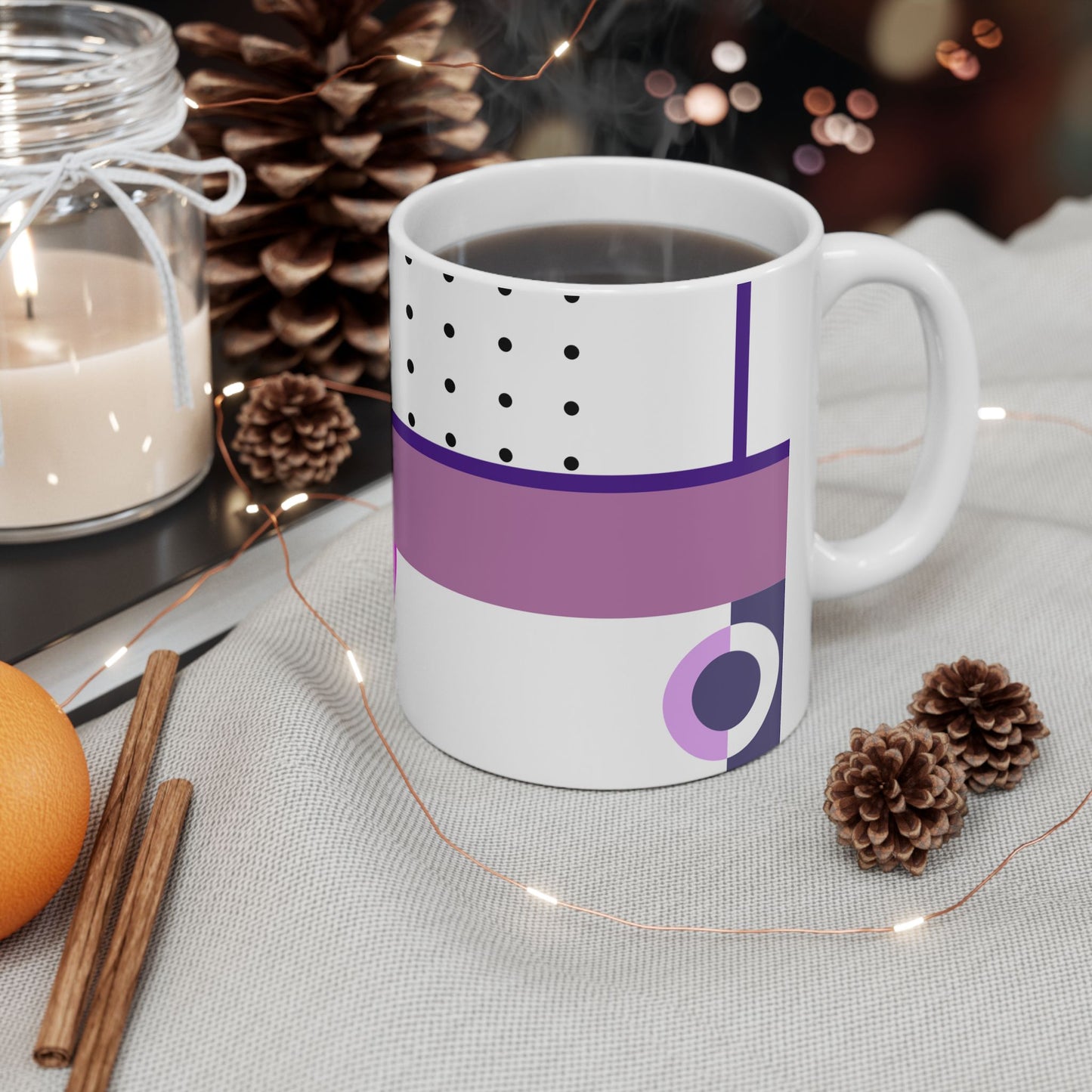 Lavender Geometry Mug – Polka Dots & Modern Blocks | Architect Gift | Mid-Century Kitchenware | 11 oz Mug