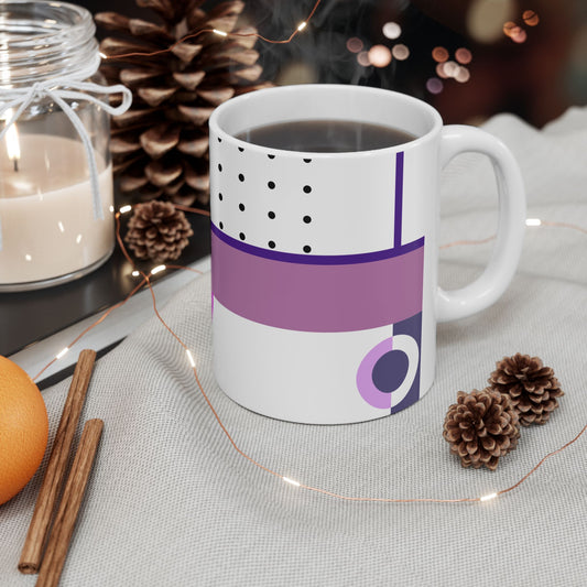 Lavender Geometry Mug – Polka Dots & Modern Blocks | Architect Gift | Mid-Century Kitchenware | 11 oz Mug