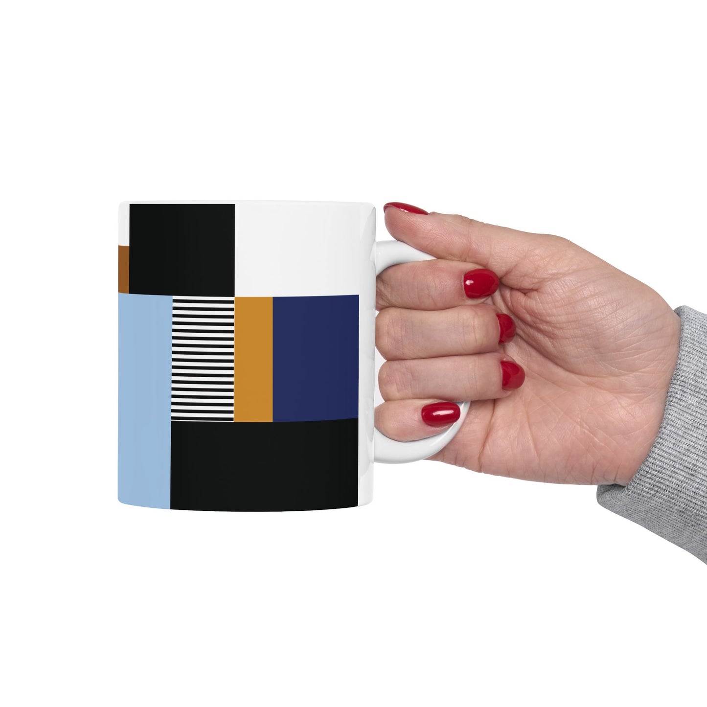 Navy & Ochre Abstract Geometric Mug | Modern Bauhaus Inspired Coffee Cup