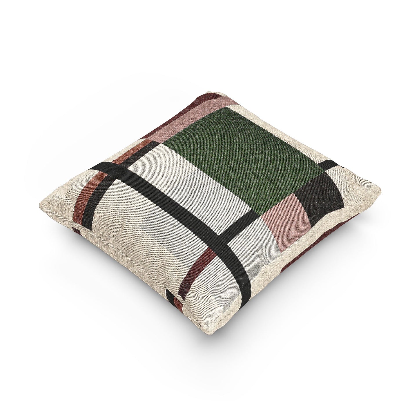 “Soft Grid” – Abstract Throw Pillow in Red, Gray & Beige