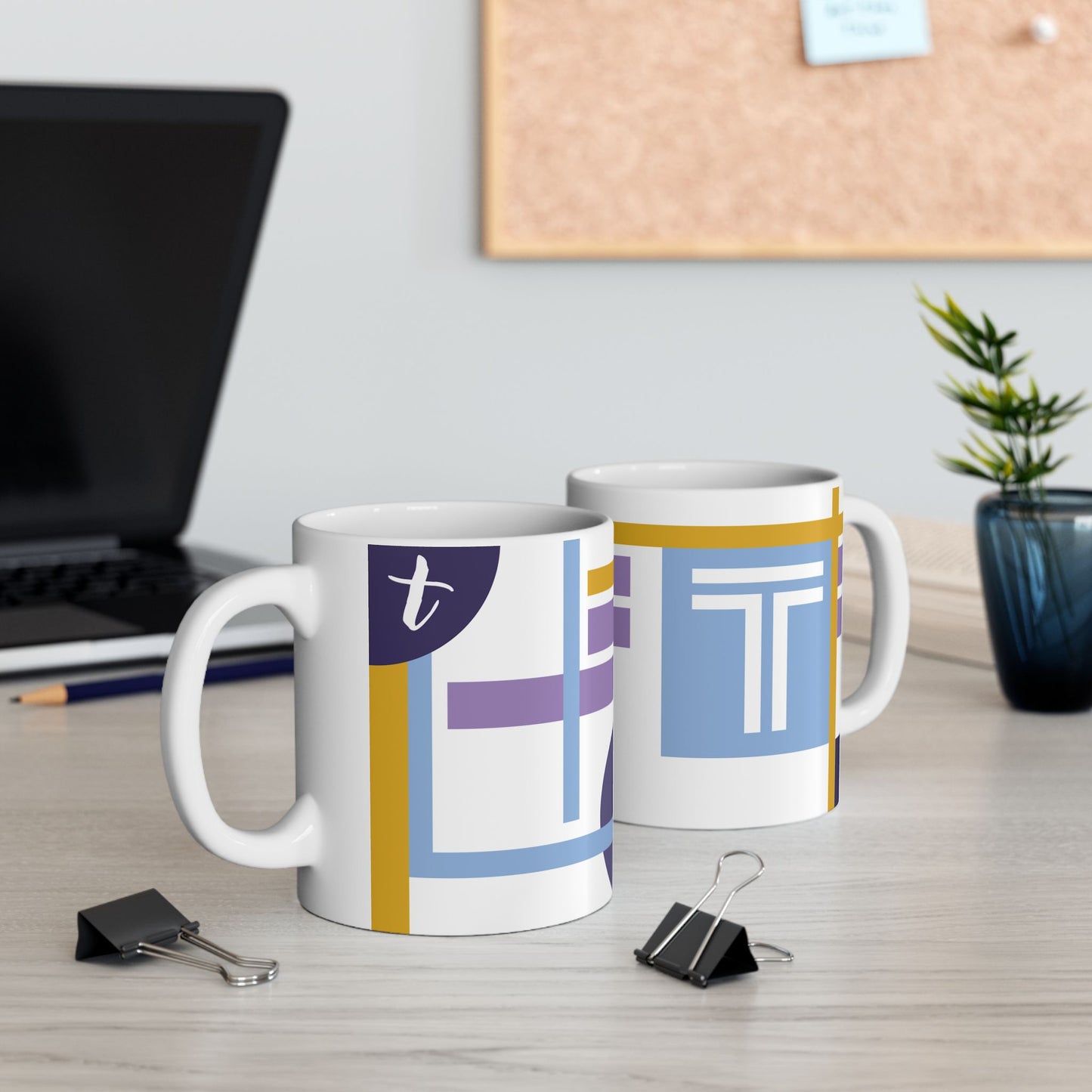 "T" Spatial Composition – De Stijl Inspired Monogram Mug | 11 oz Mug