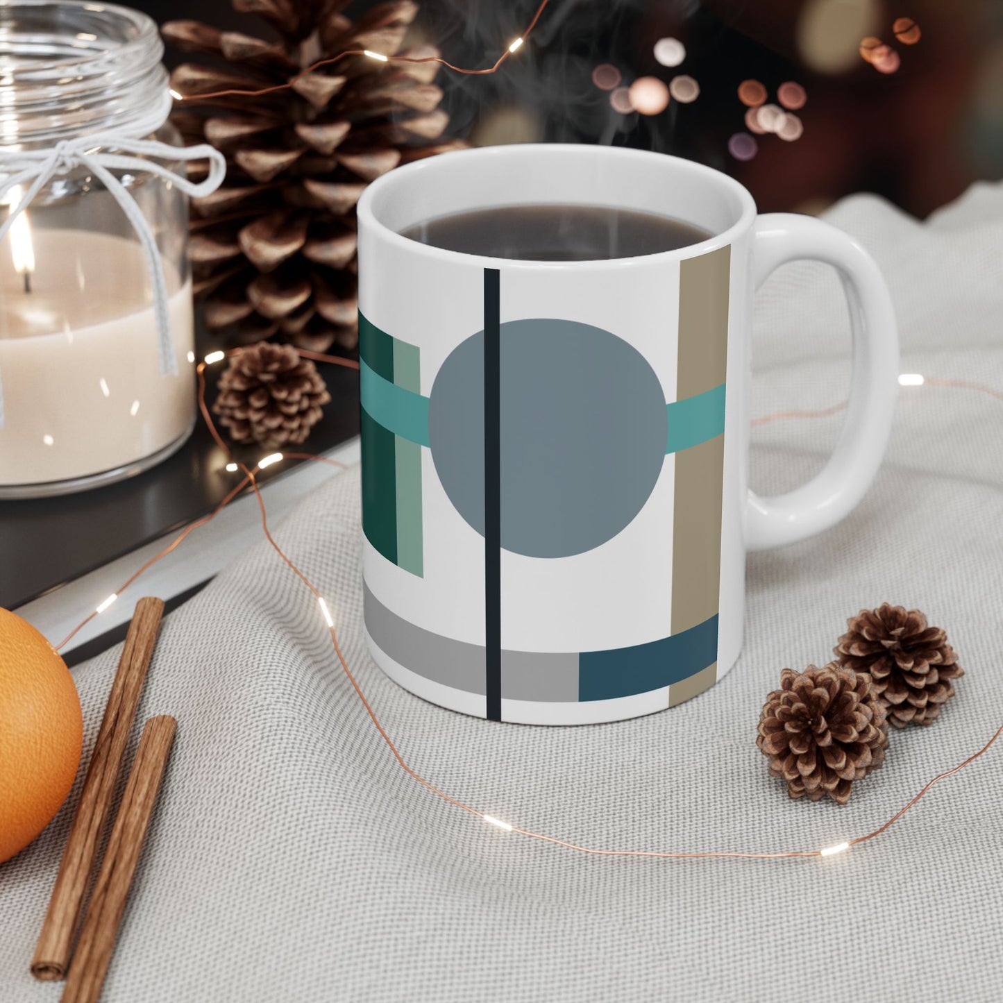 Abstract Teal Geometry Coffee Mug | Mid-Century Kitchenware | 11 oz Mug