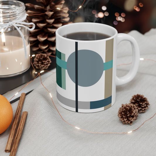 Abstract Teal Geometry Coffee Mug | Mid-Century Kitchenware | 11 oz Mug