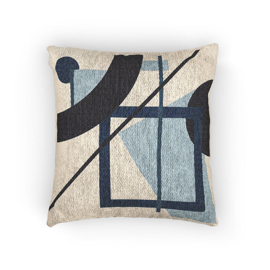 Blue Constructs Throw Pillow – Arcs, Frames & Diagonals in Monochrome Geometry