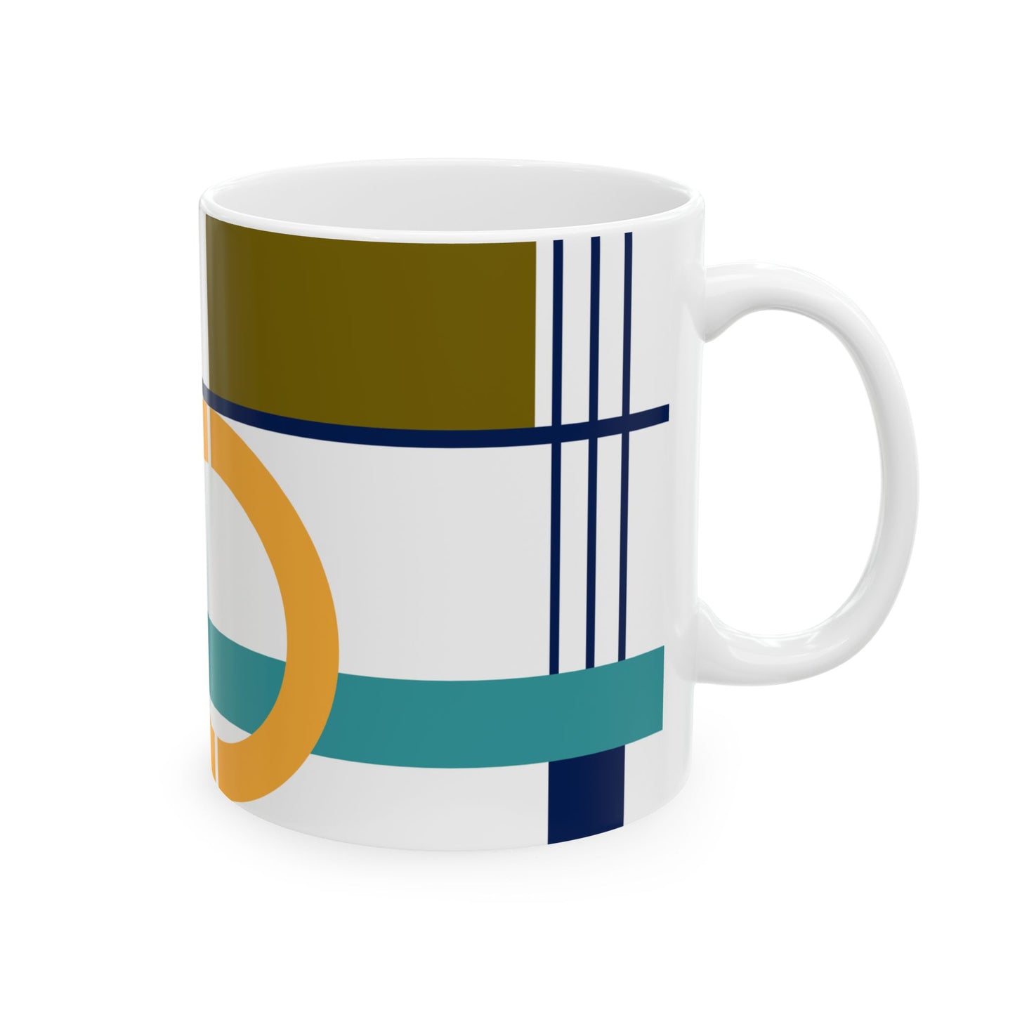 Abstract Balance Mug – Navy, Mustard & Teal Geometry | Mid-Century Kitchenware | 11 oz Mug