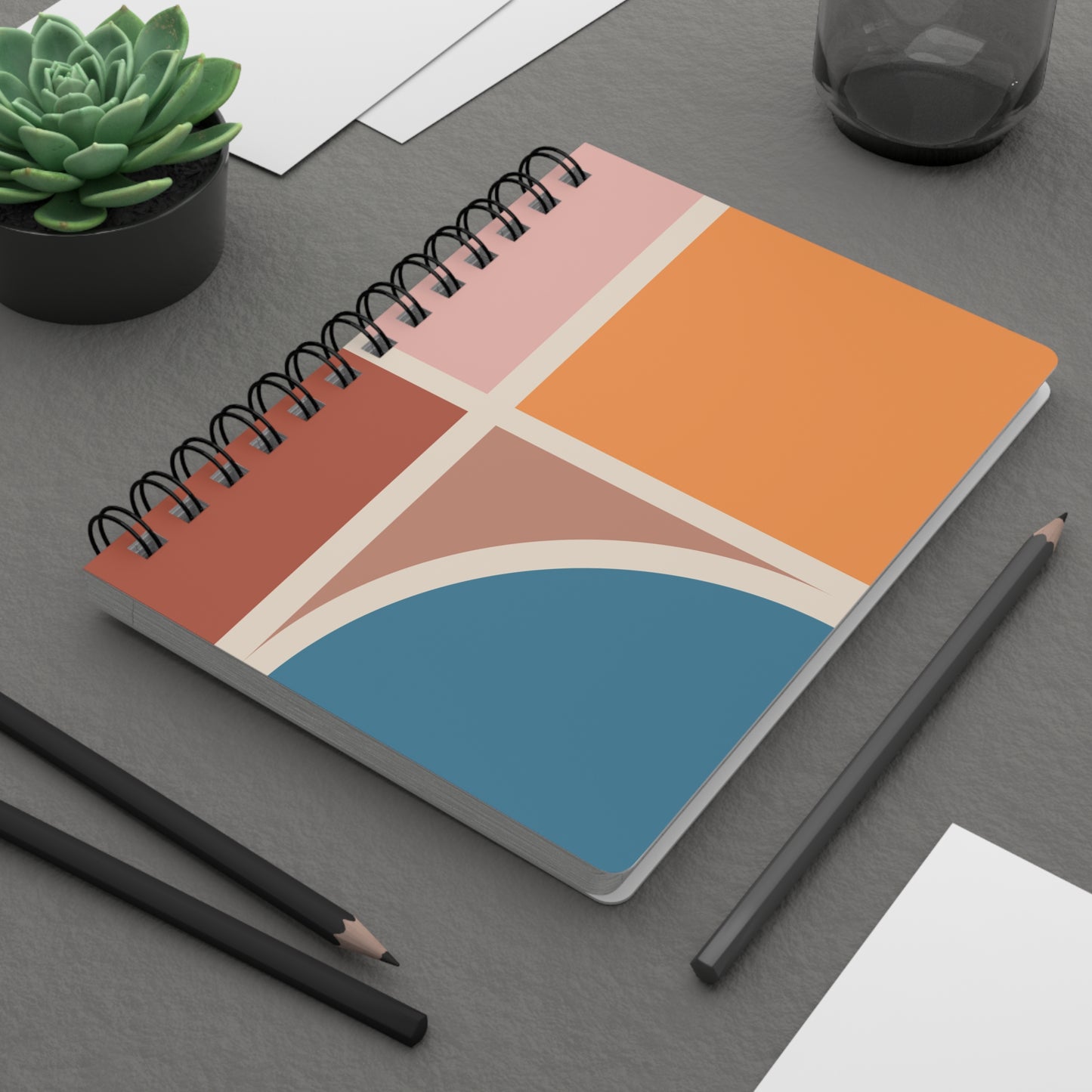 Mid-Century Geometric Abstract Spiral Notebook | Modern Bauhaus Art Stationery