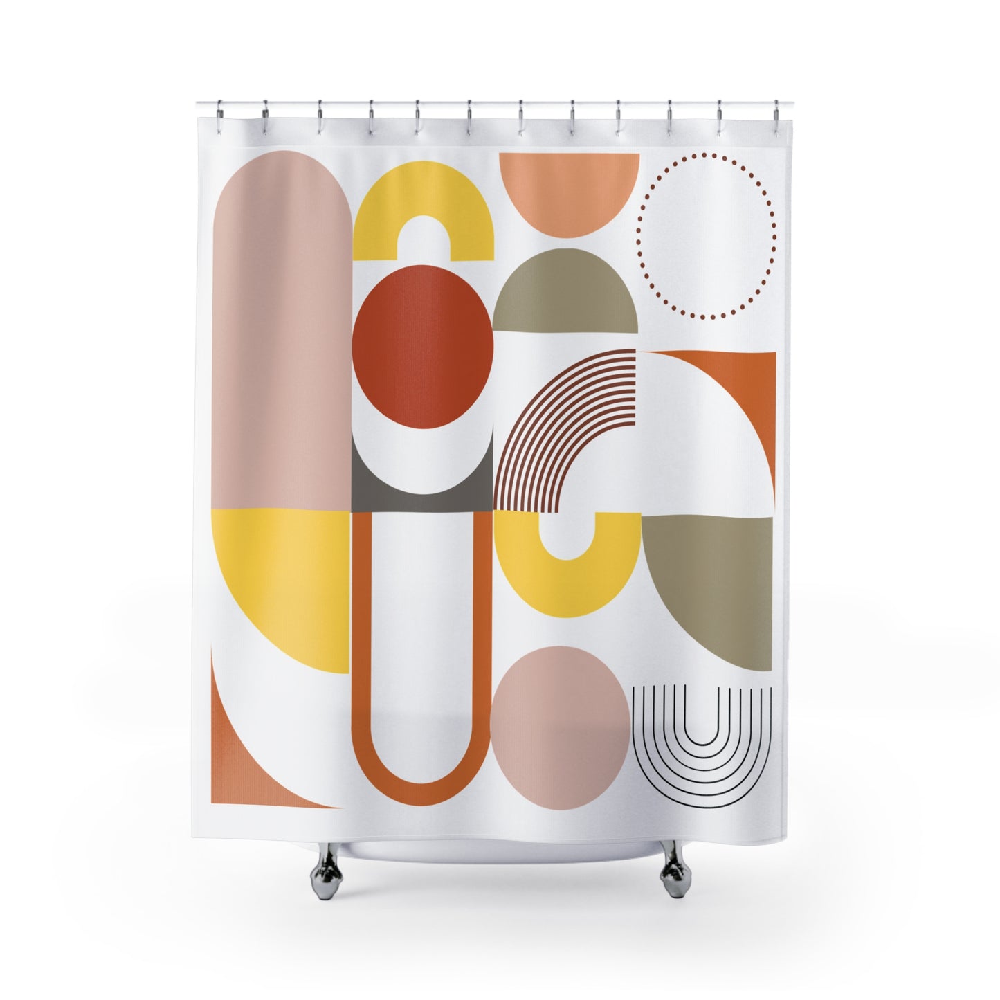 Mid-Century Modern Shower Curtain – Warm Retro Geometric Blocks
