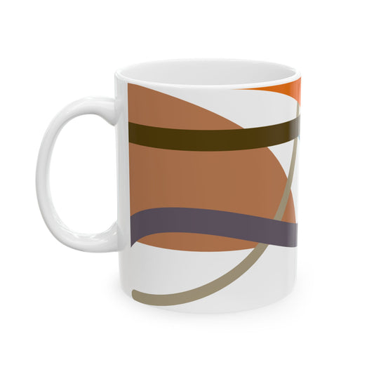 Earthy Geometric Abstract Coffee Mug | Olive Green & Terracotta Art Mug | Mid-Century Kitchenware