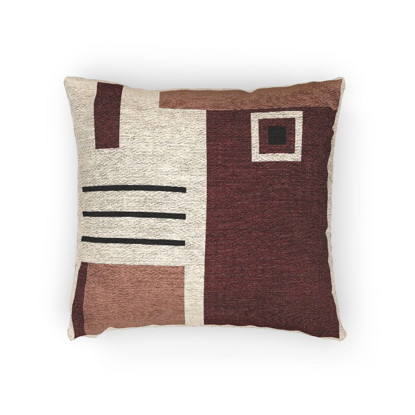 Shadow Grid Throw Pillow – Red, Brown & White Geometry on Black