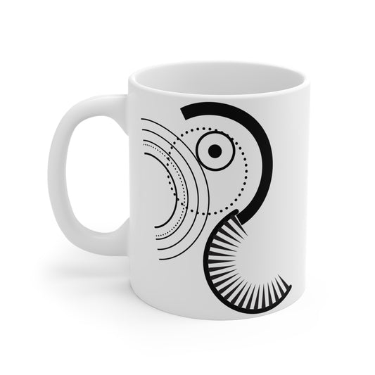 Radiant Curve Mug | 11oz Ceramic Coffee Mug | Abstract Black Fanburst Design