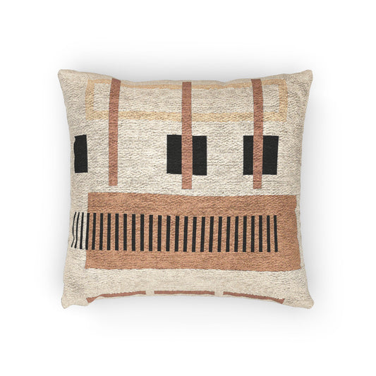 Structural Rhythm Throw Pillow – Red, Orange & Peach Geometry