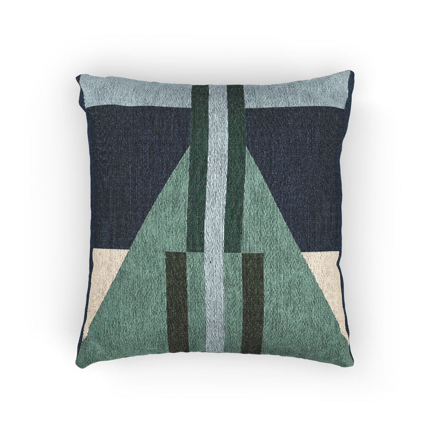 Modern Geometric Stripe Throw Pillow – Teal & Beige Woven Cushion