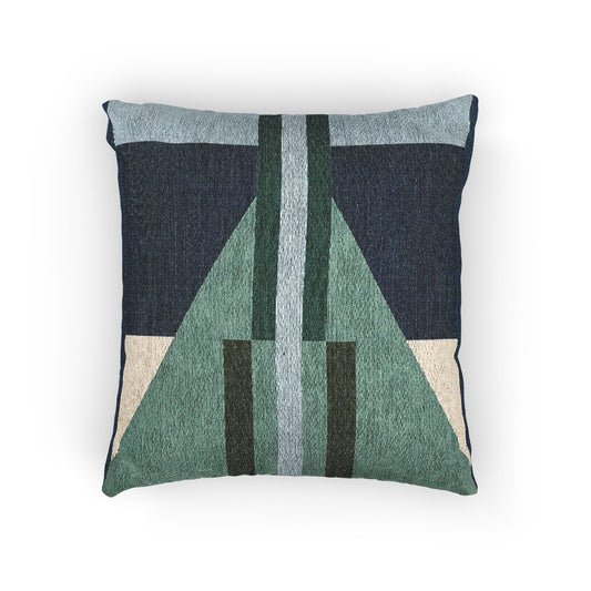 Modern Geometric Stripe Throw Pillow – Teal & Beige Woven Cushion