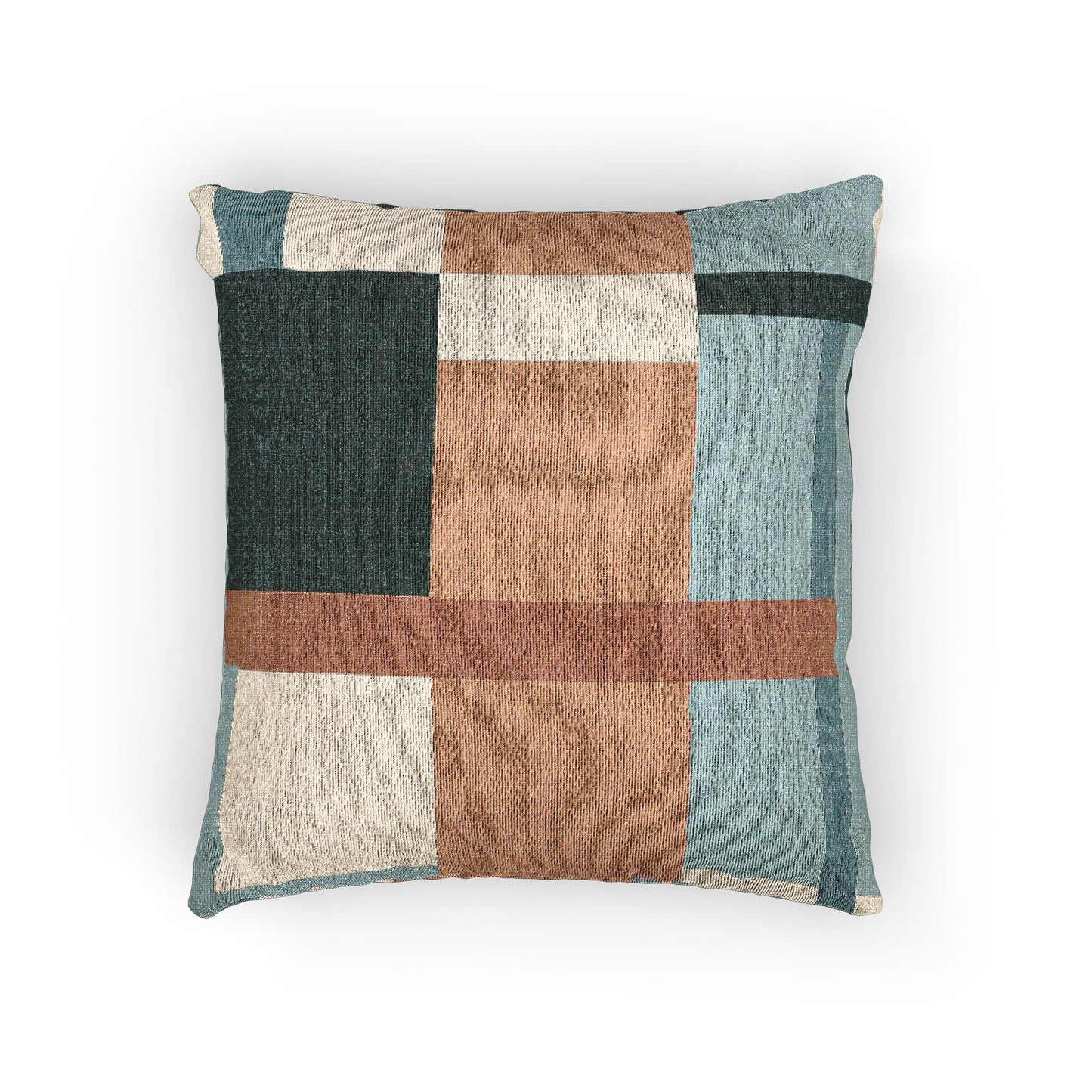 Mid-Century Modern Abstract Color Block Pillow | Earthy Teal & Terracotta Geometric Cushion
