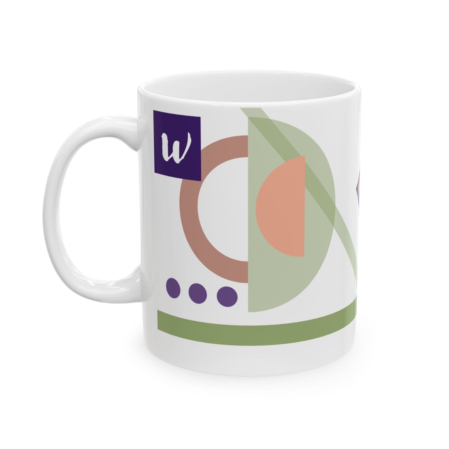 "W" Bauhaus Art Design, Mid-Century Modern Ceramic Coffee Cup | Abstract Geometric Monogram Mug | 11 oz Mug