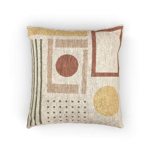 Modular Motif Throw Pillow – Mustard, Orange & Beige Geometry