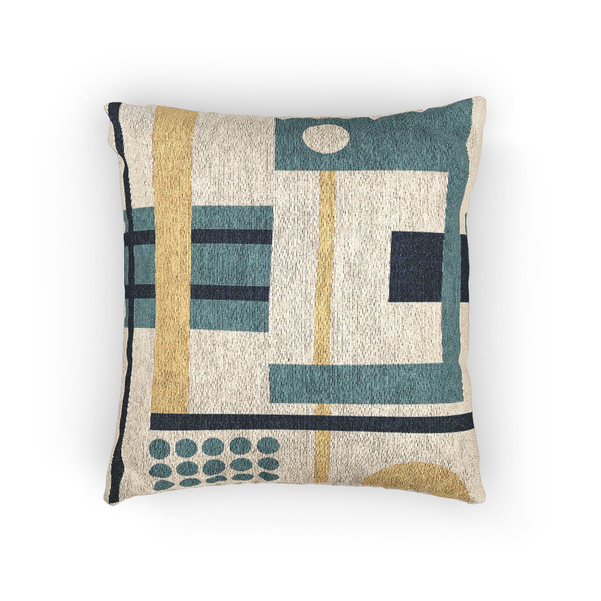 Modern Mosaic Cushion – Blue, Beige & Gold Geometry