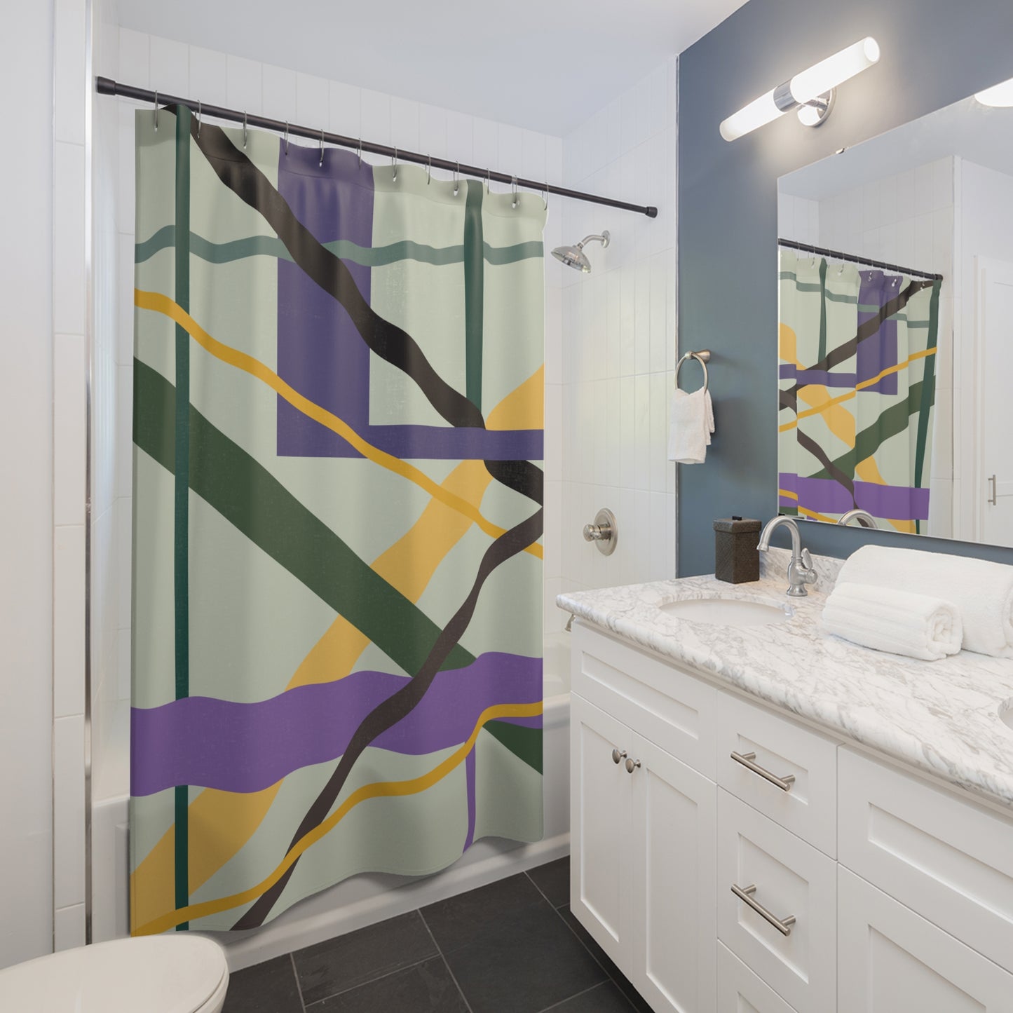 Dynamic Abstract Lines Shower Curtain | Modern Intersecting Geometric Art