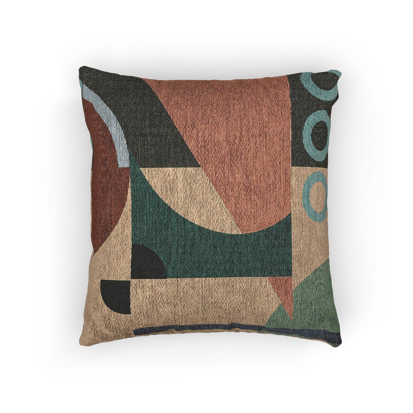 “Echoes of Form” Geometric Accent Pillow – Teal, Olive & Earth Tones