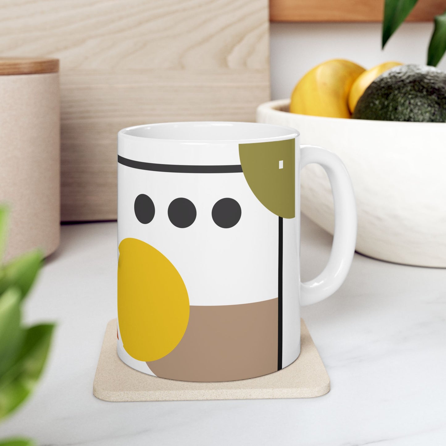 Bauhaus Abstract Geometric Ceramic Mug | Mid-Century Kitchenware | 11 oz Mug
