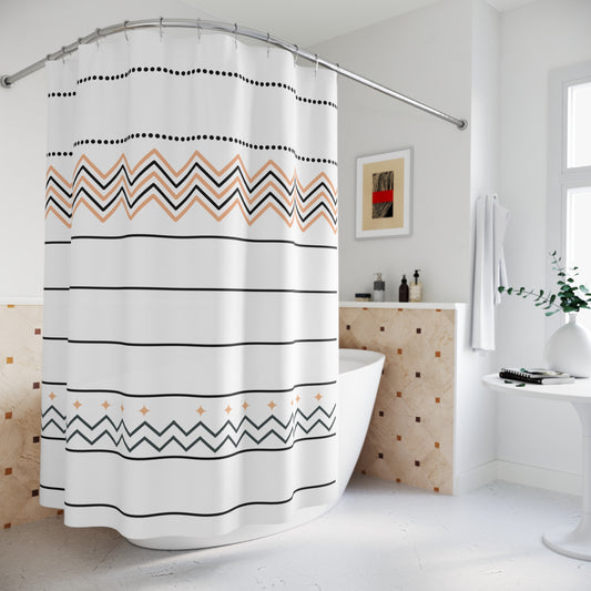 Southwestern Chevron Shower Curtain – Peach & Charcoal Zigzag Motif