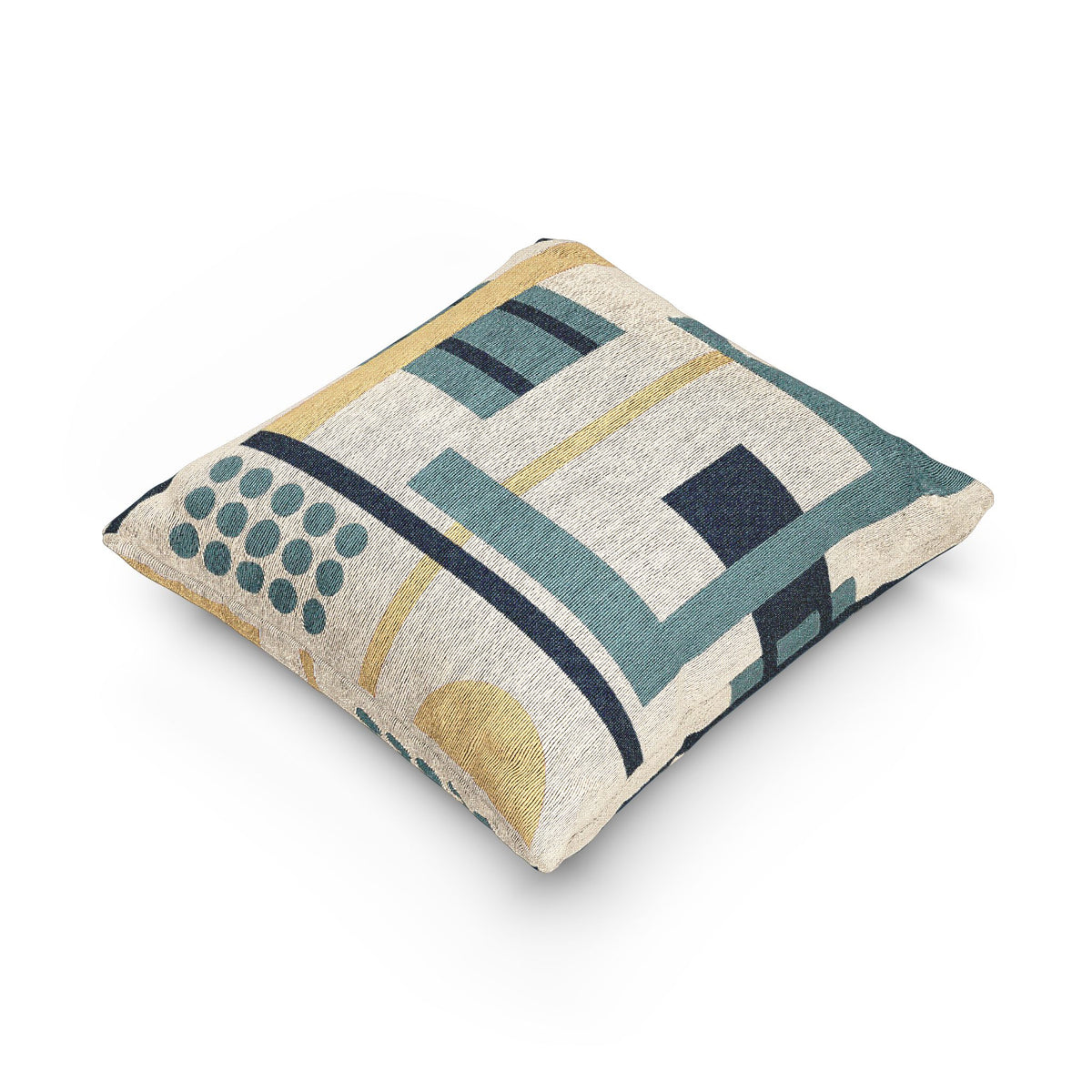 Modern Mosaic Cushion – Blue, Beige & Gold Geometry