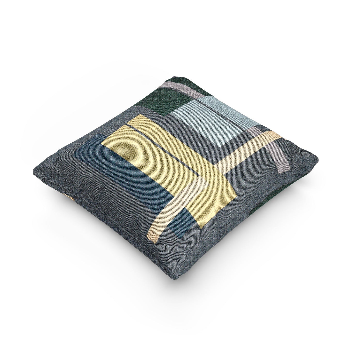 Color Block Grid Throw Pillow – Teal, Mustard & Beige Geometry